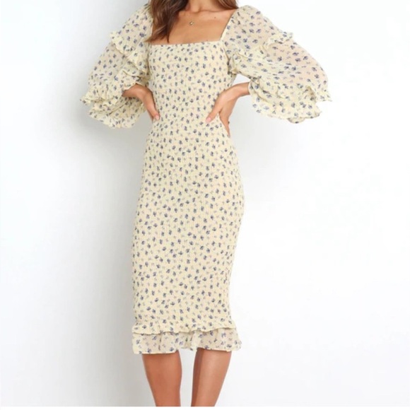 NWT PETAL & PUP LEIA Floral Yellow Smocked Midi Dress Size 4 - Picture 10 of 11